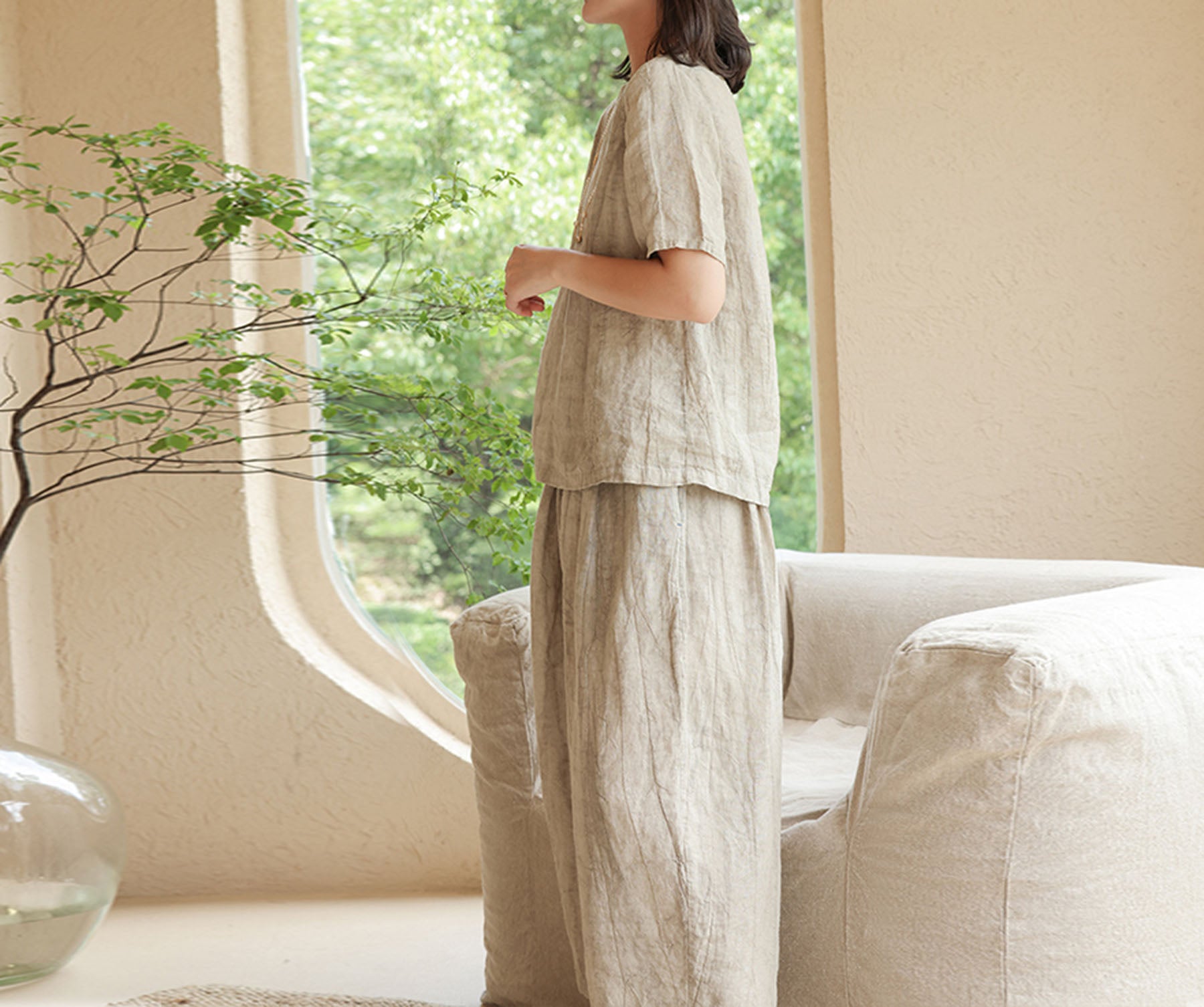 edoa Two Tone Crinkled Linen Shirt 