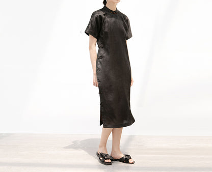 edoa Mud Silk Charmeuse Short Sleeves Qipao