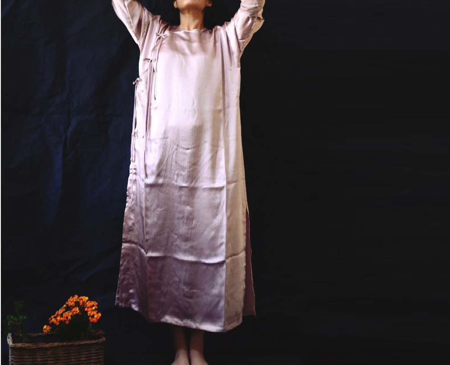 edoa Silk Hammered Satin Cheongsam Dress