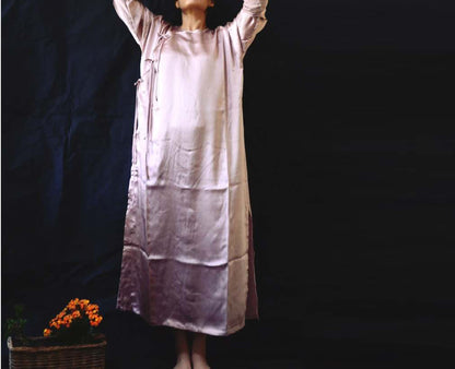 edoa Silk Hammered Satin Cheongsam Dress