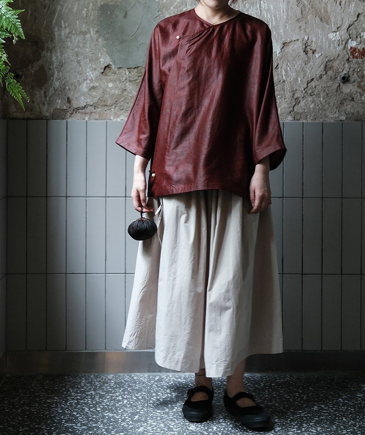 edoa Mud Silk 3/4 Sleeve Chinese Shirt