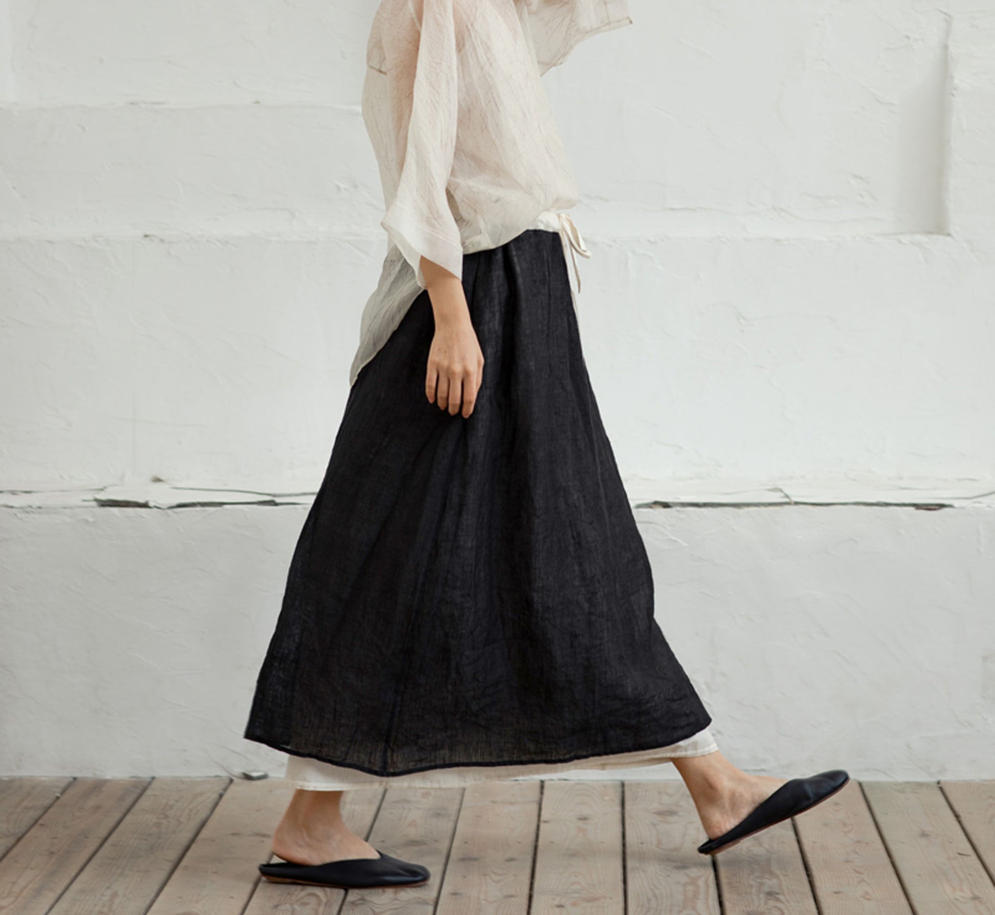 edoa Double Layers Linen Skirt