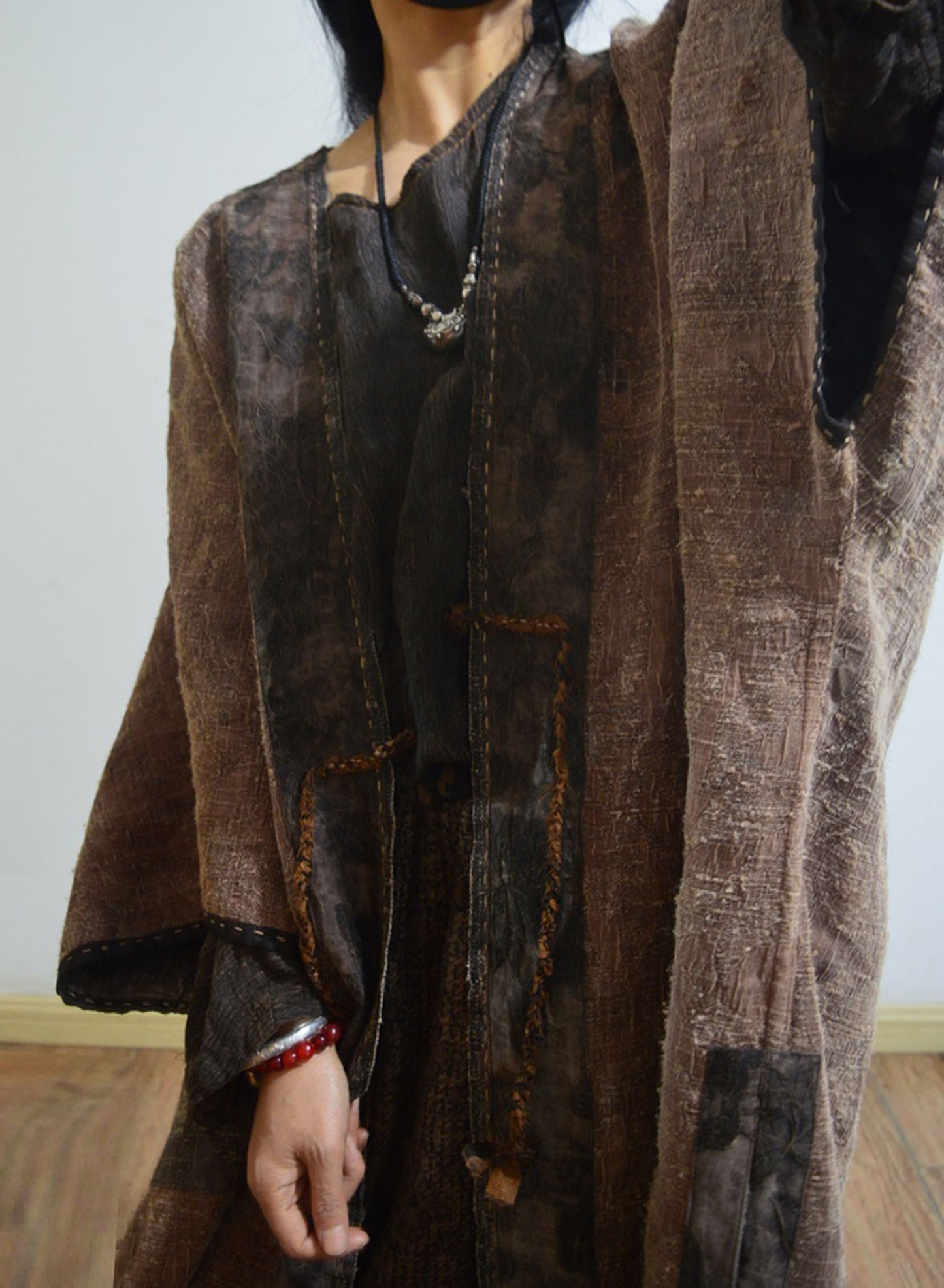 Reversible Mud Tussah Silk Jacquard Coat co0183 X011
