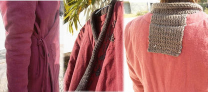 edoa Claret Cable Knit Collar Linen Padding Knee Coat