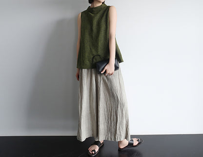 edoa Modenized Green Cracked Mud Silk Trapeze Tank Top