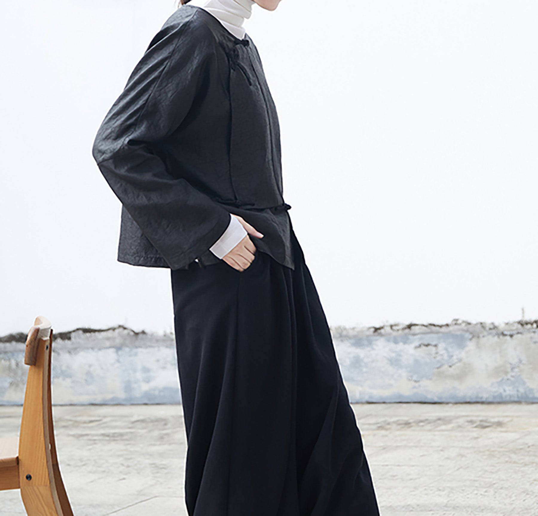 edoa Cracked Mud Silk Asymmetric Placket Chinese Jacket 
