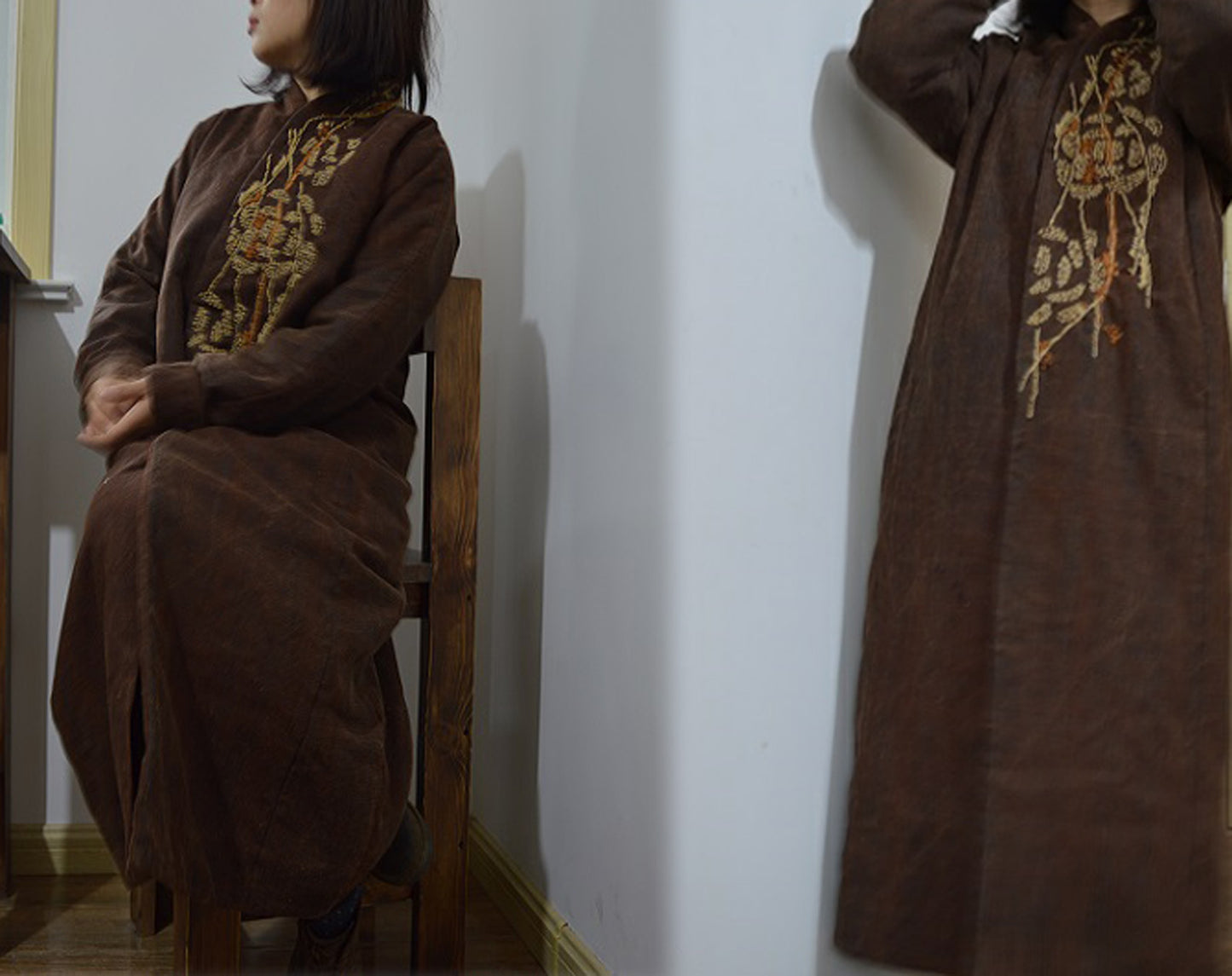 Pure Tussah Silk Padding Coat with Hand Embroidery co0211 398