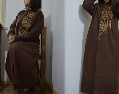 Pure Tussah Silk Padding Coat with Hand Embroidery co0211 398
