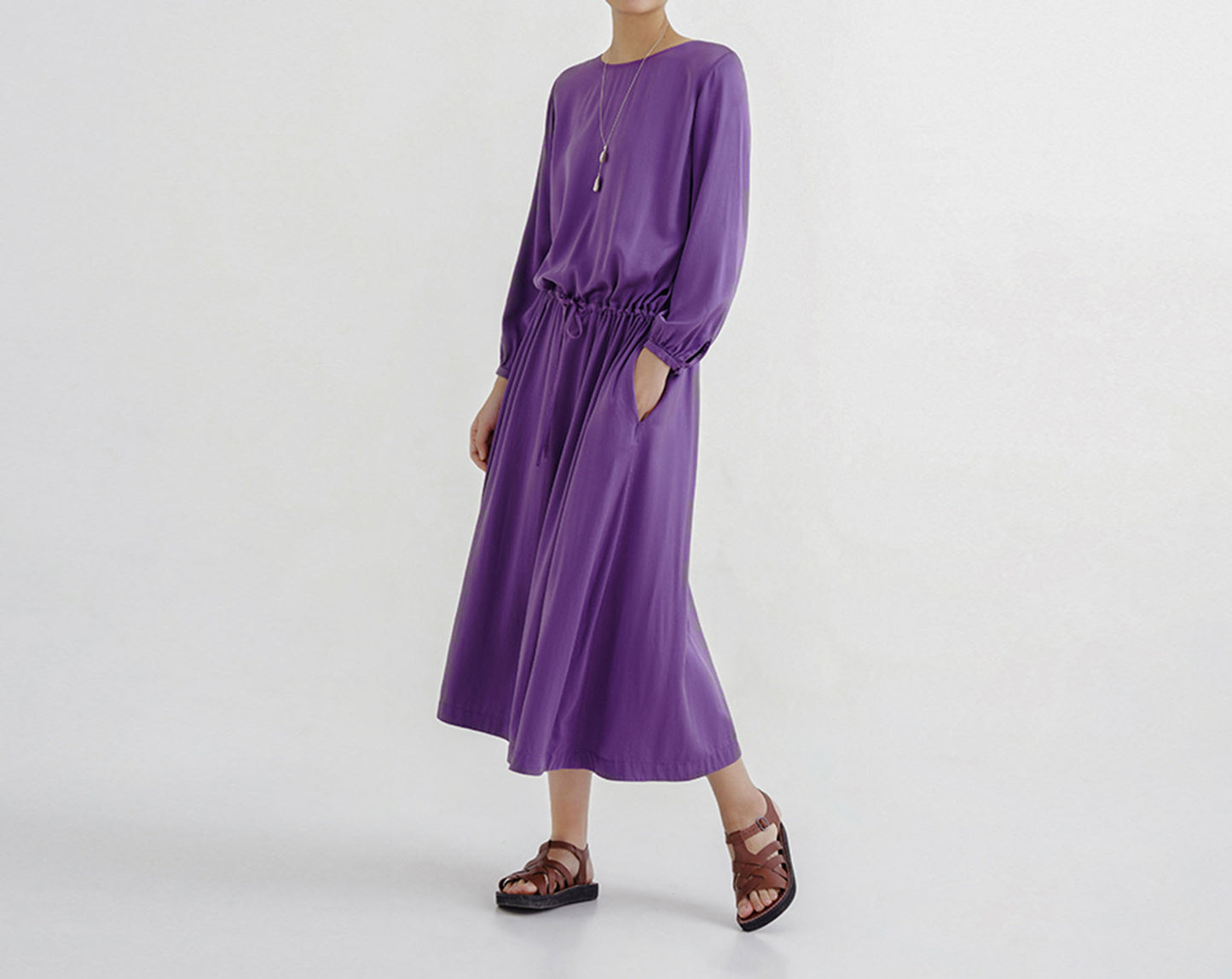 edoa Silk Charmeuse Low Gathered Waist Dress