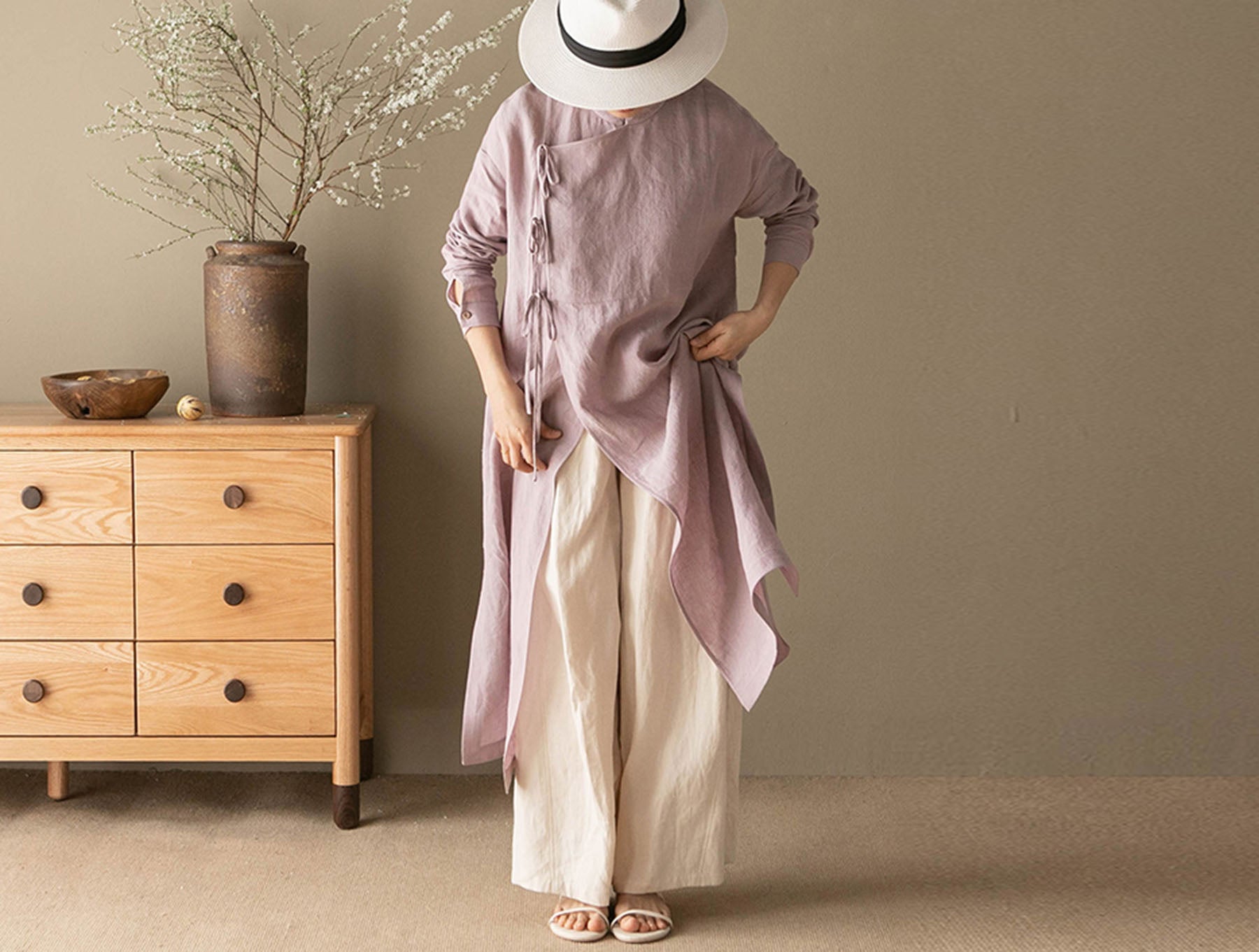 edoa Yarn Dyed Linen Modified Qipao