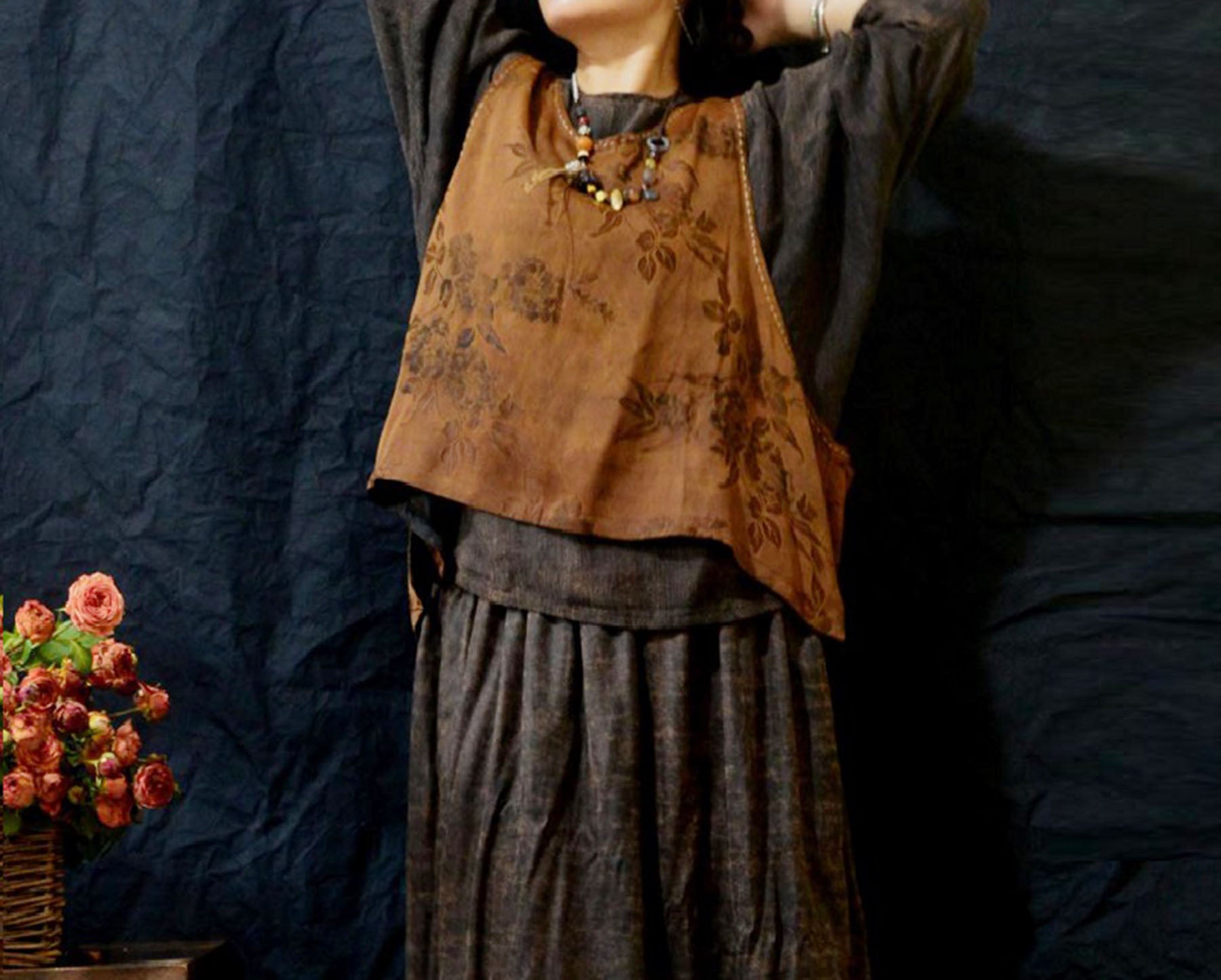 edoa Reversible Mud Silk Rayon Blend Jacquard Vest