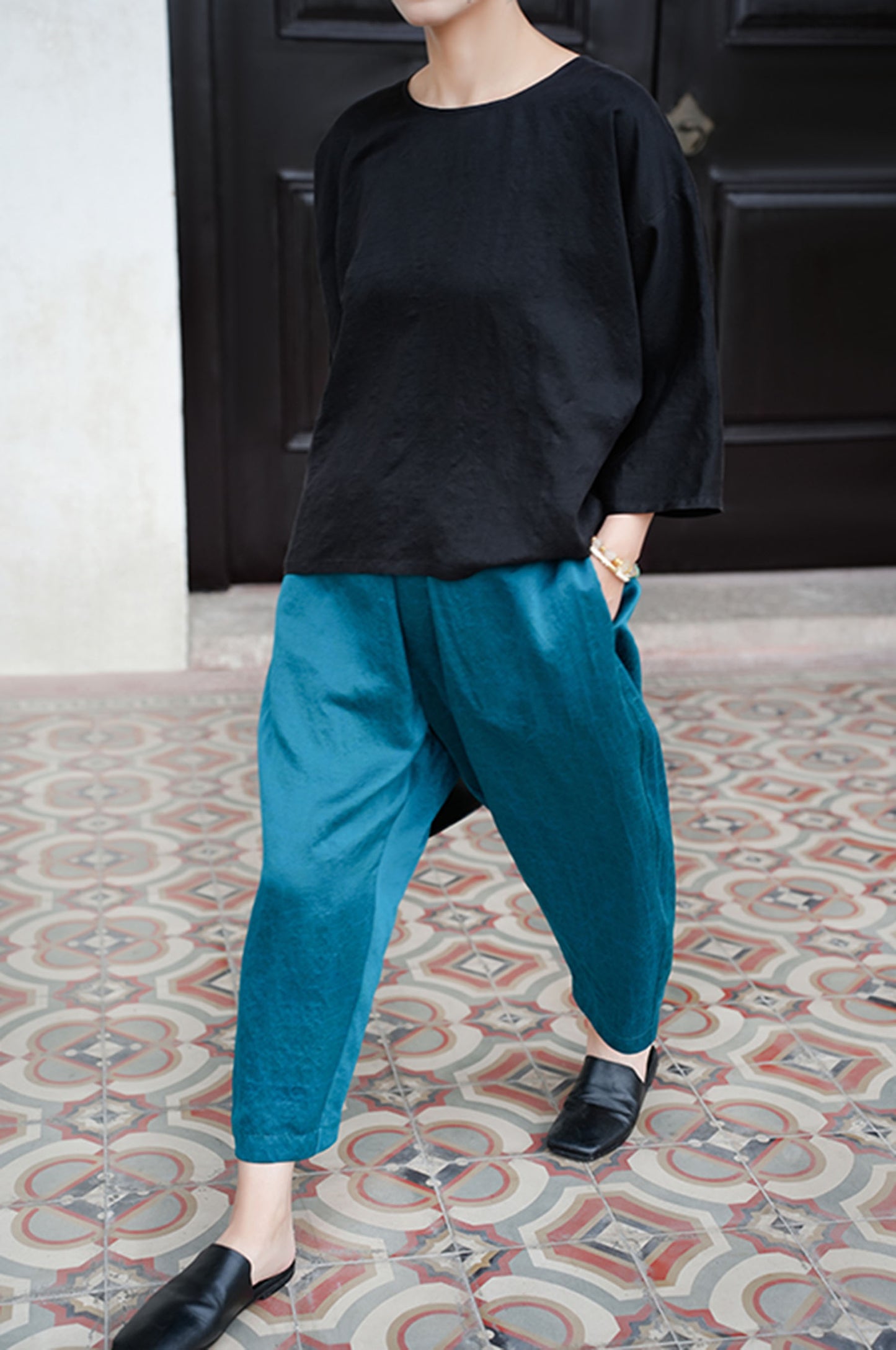 edoa Cracked Mud Silk Charmeuse Tappered Pants 