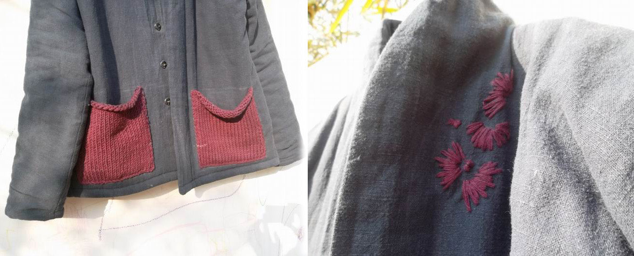 edoa Padding Jacket with Cable Knit Patch Pockets