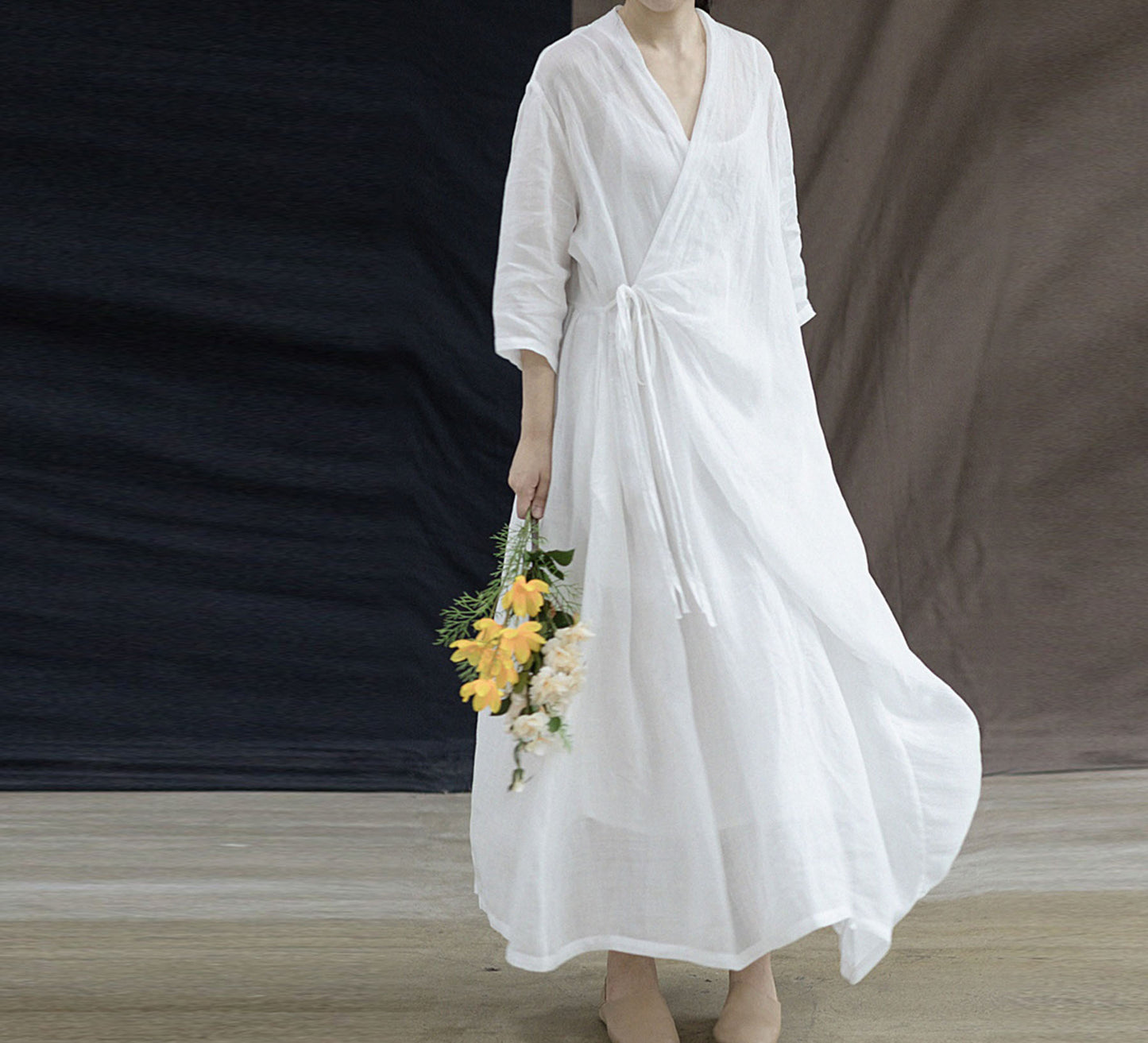 edoa High Counted Ramie Tie Dress