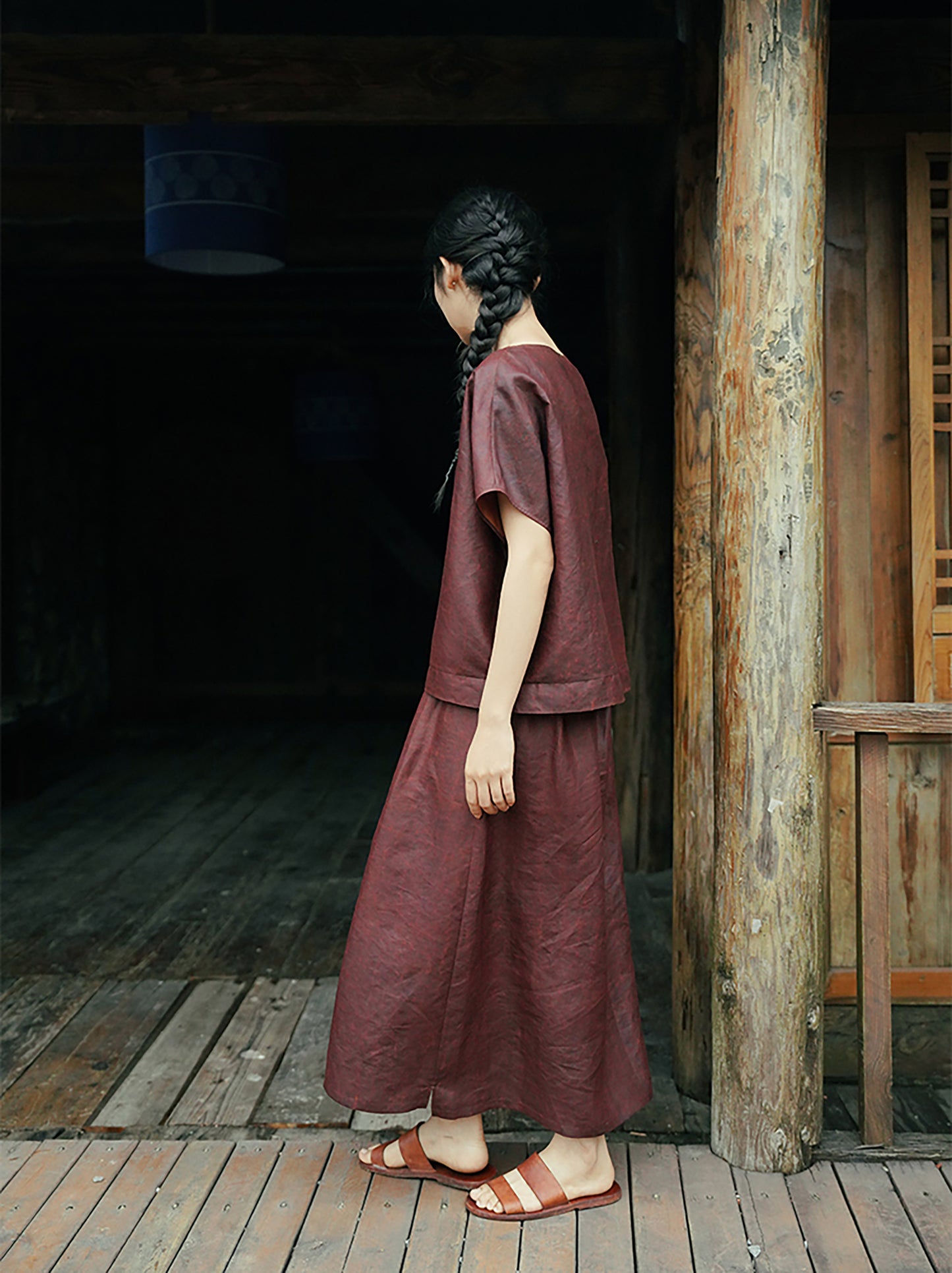 edoa Rusty Red Mud Silk Summer Top