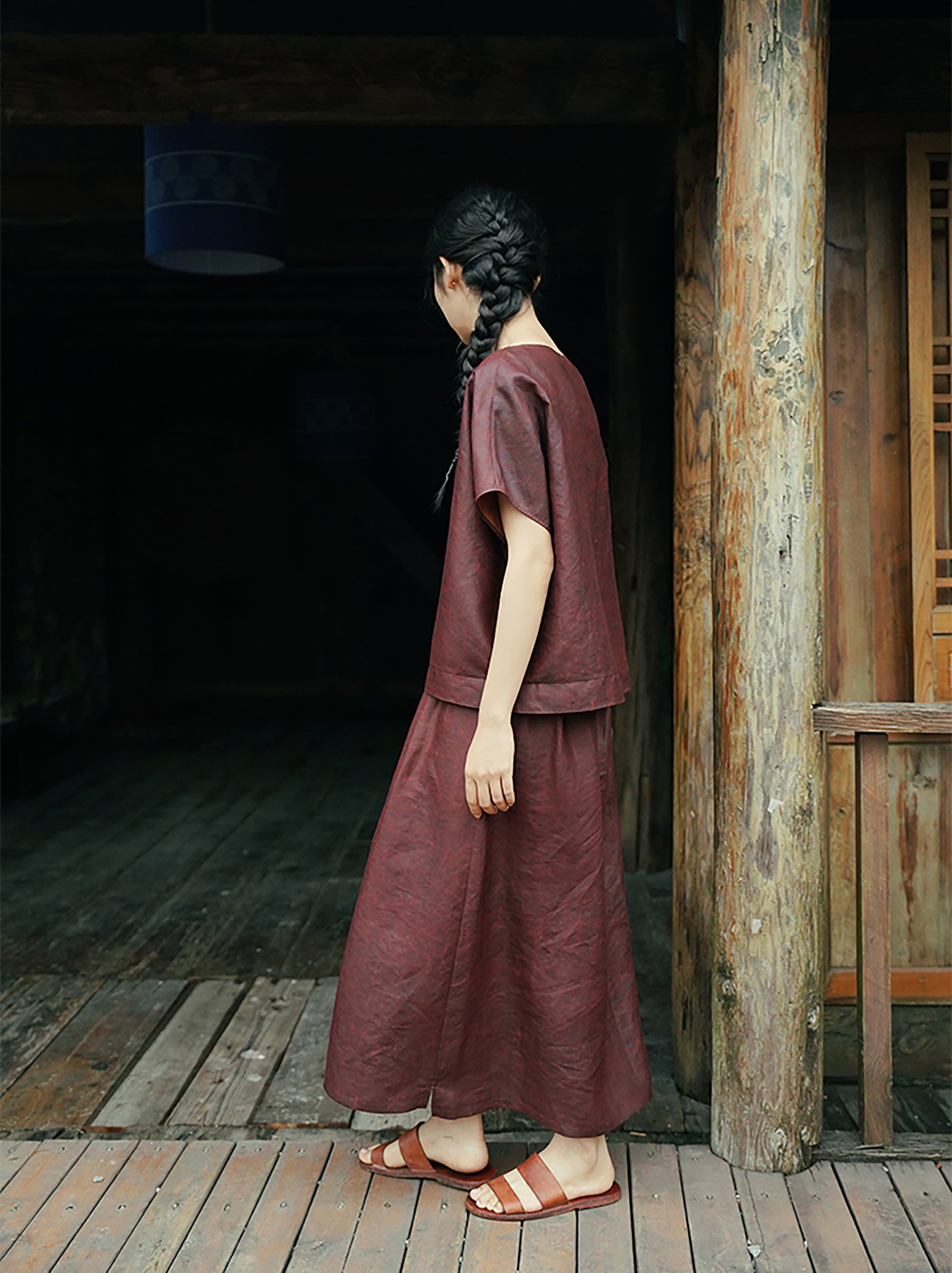 edoa Rusty Red Mud Silk Summer Top