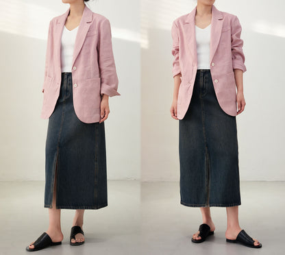 edoa Pink Linen Blazer with pockets