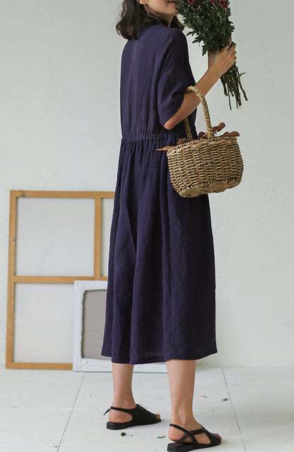 edoa Loose Linen Collar Dress 
