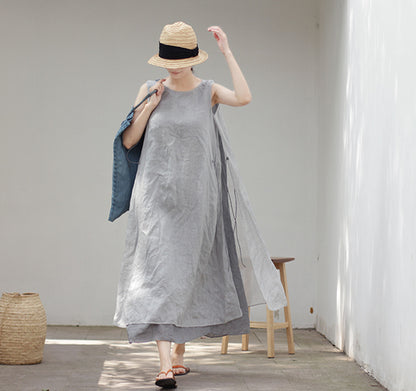 edoa Two Layer Ramie Long Sleeveless Dress