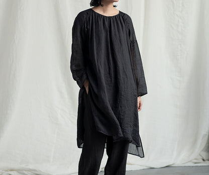 edoa Washed Ramie Gauze Gathered Tunic