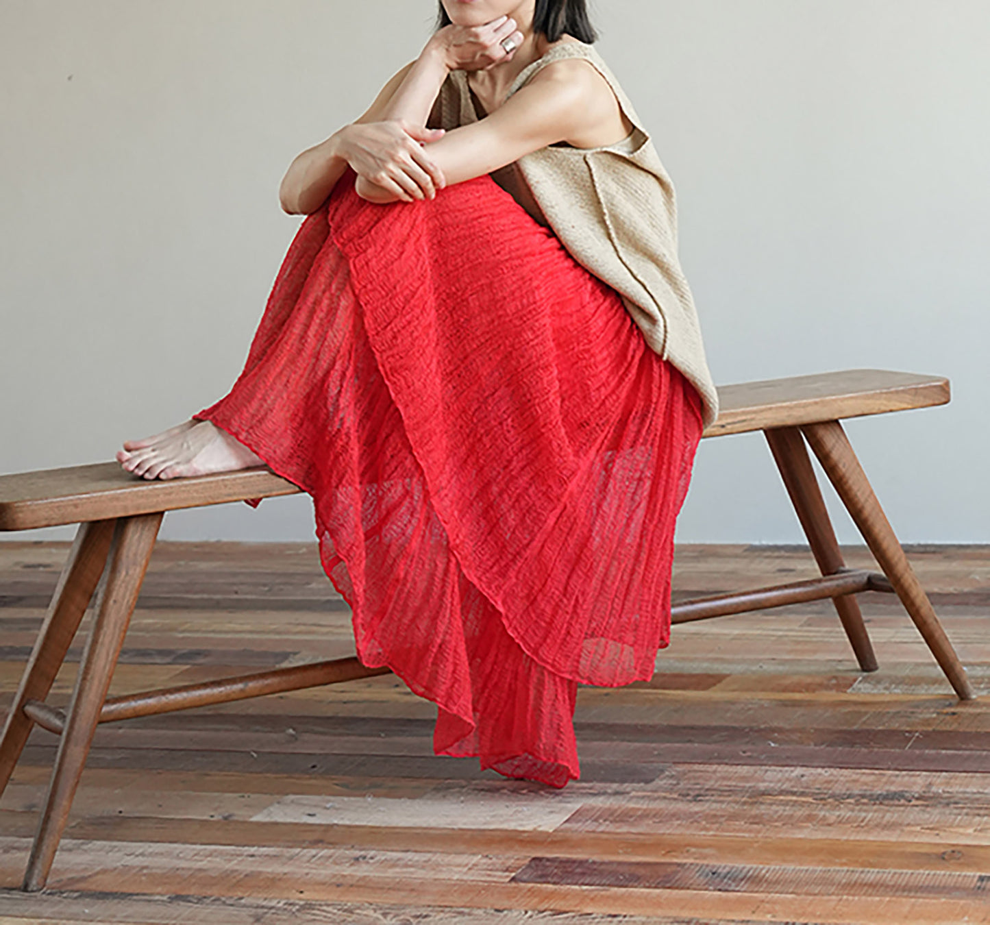 edoa Elegant Crushed Linen Gauzy Skirt
