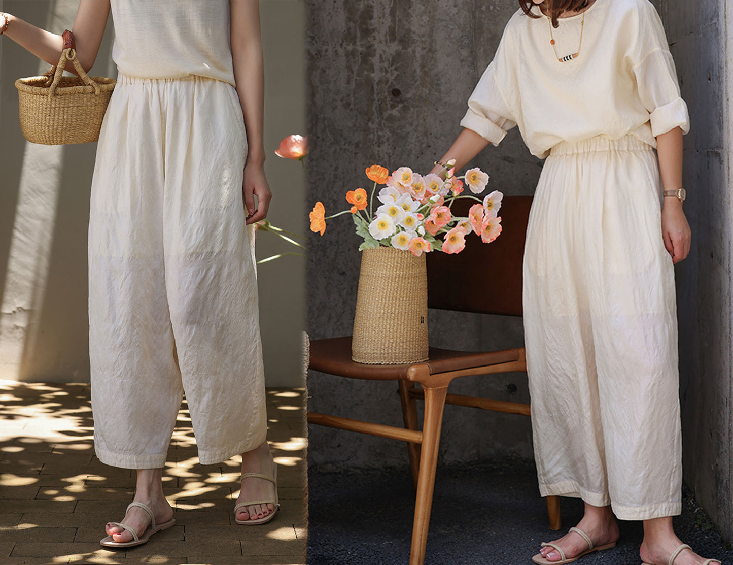 edoa Loose Fitting Tussah Silk Pants