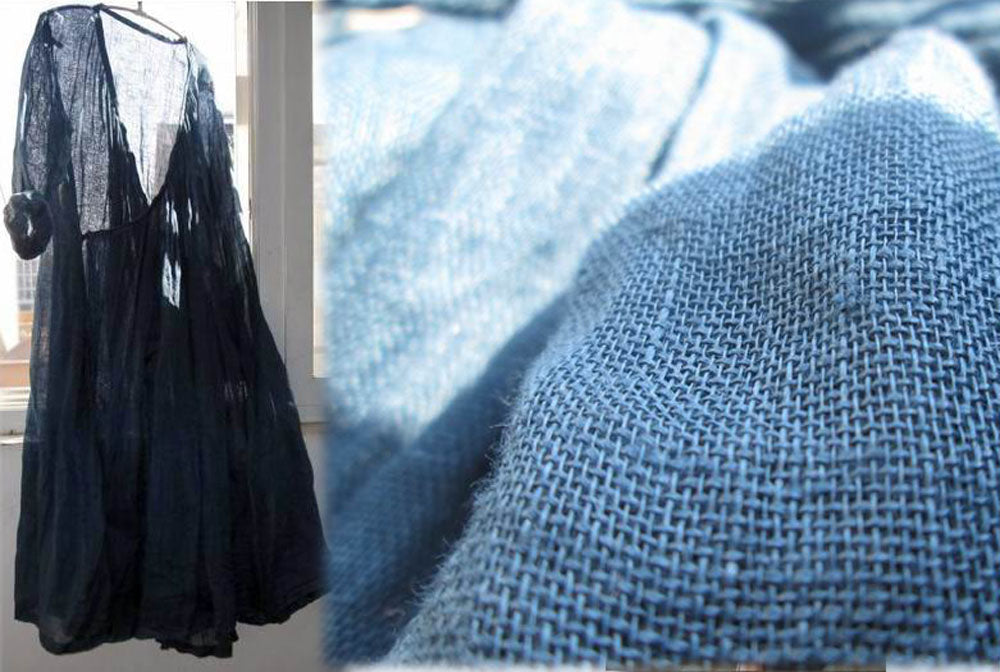 edoa Thin Linen Peacock Blue Cardigan Dress