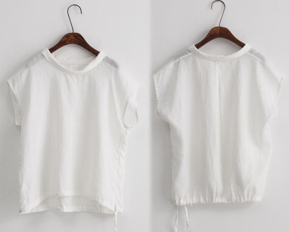 edoa Ramie Rolled Neck Oversized Top