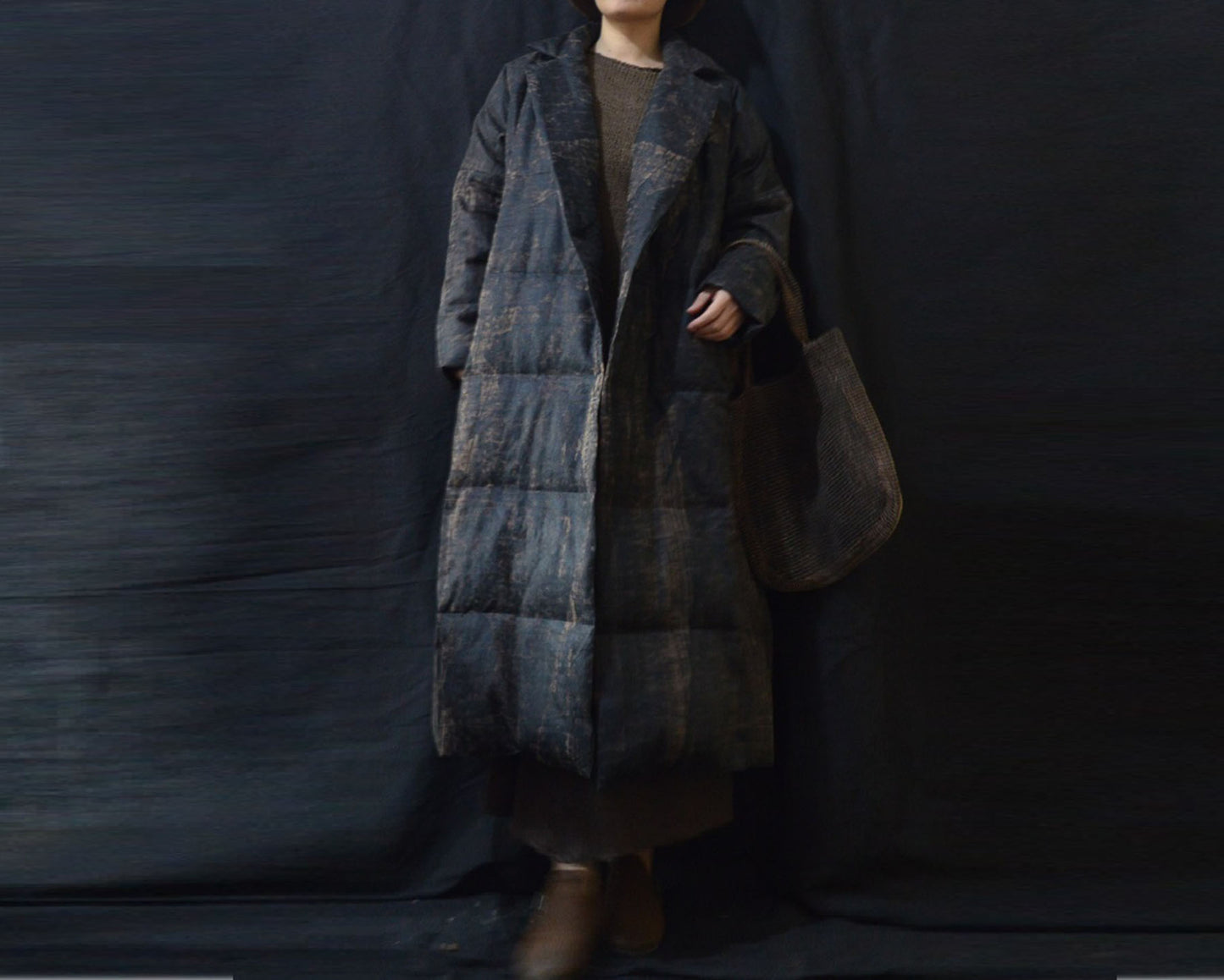 edoa Distressed Goose Down Long Coat