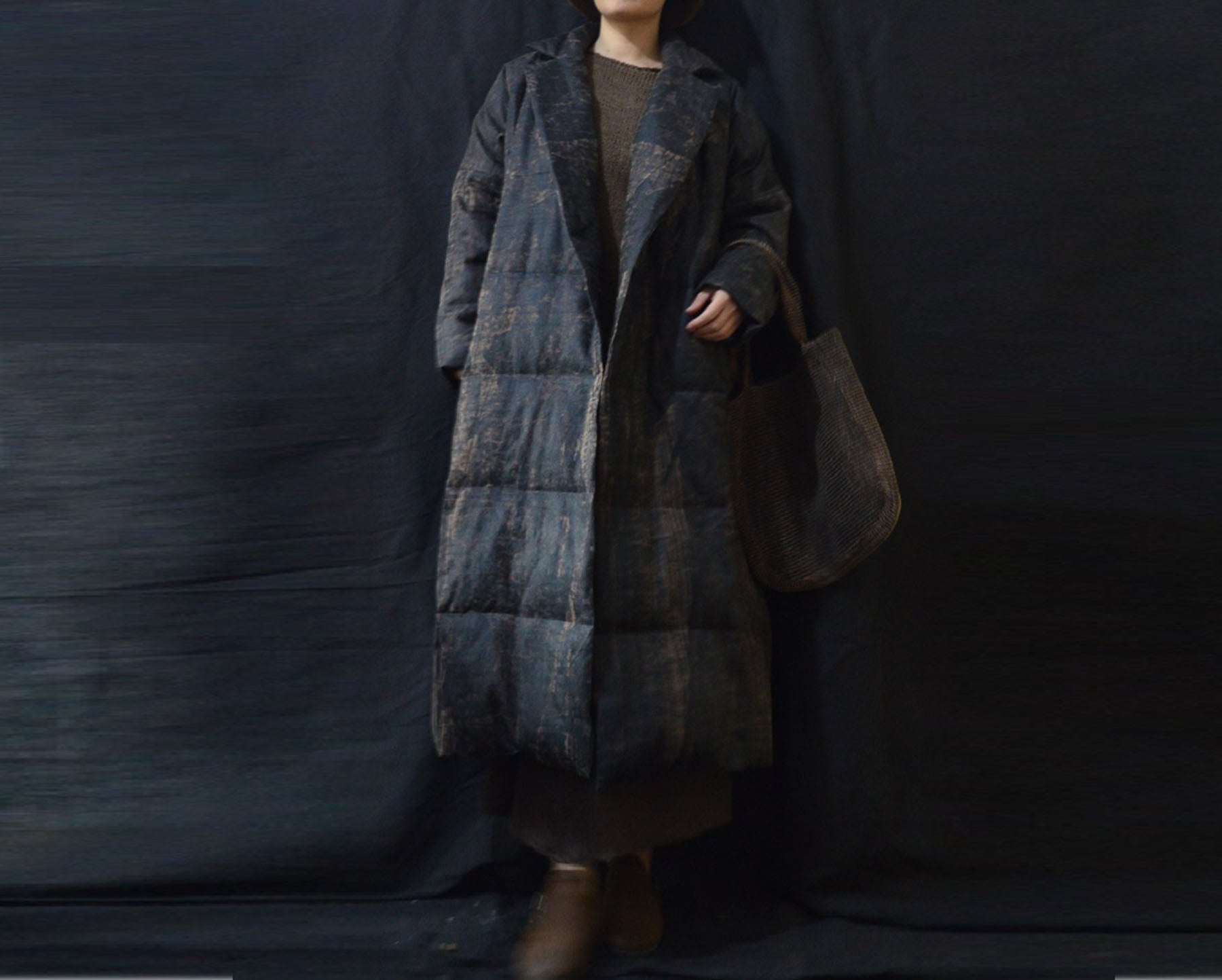 edoa Distressed Goose Down Long Coat