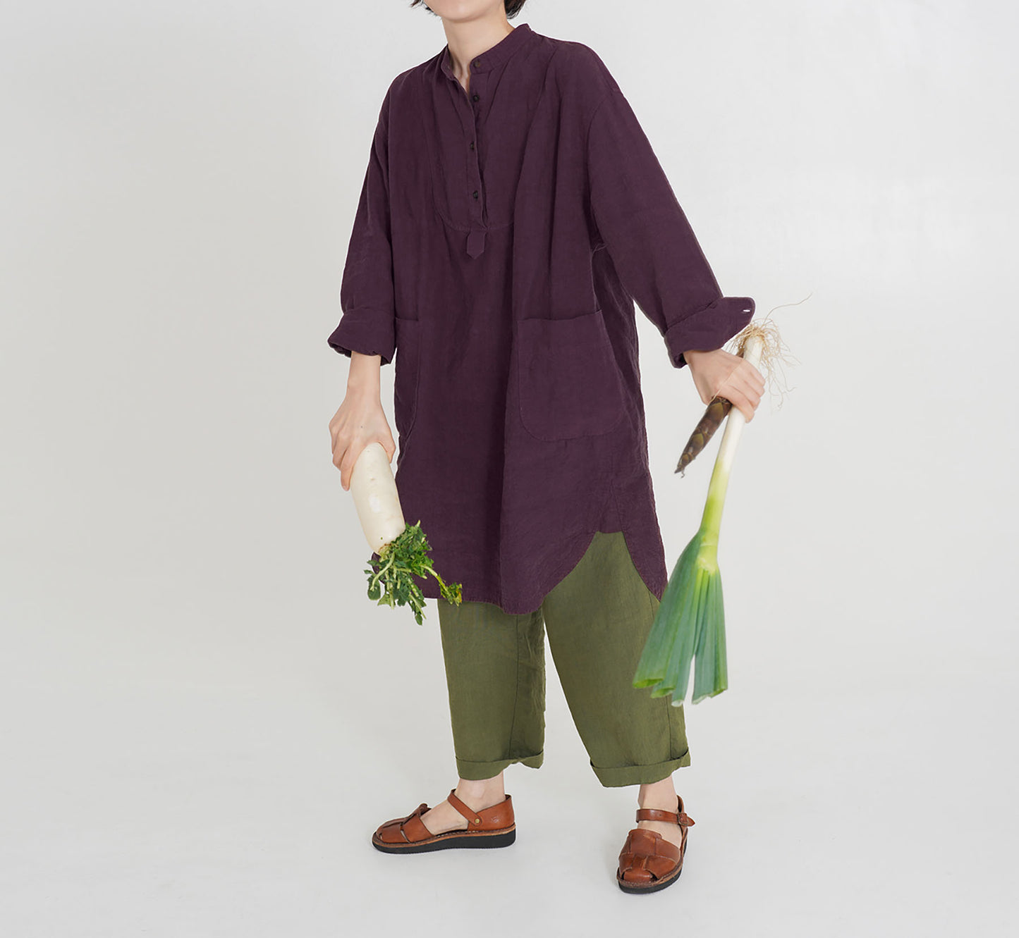 edoa Half-Button Folklore Linen Shirting Tunic