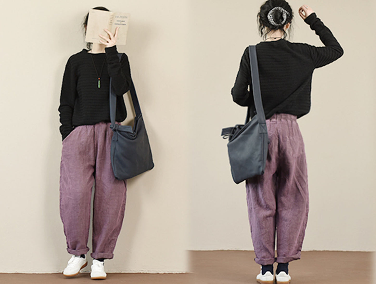 edoa Distressed Crinkled Linen Tapered Boyfriend Pants