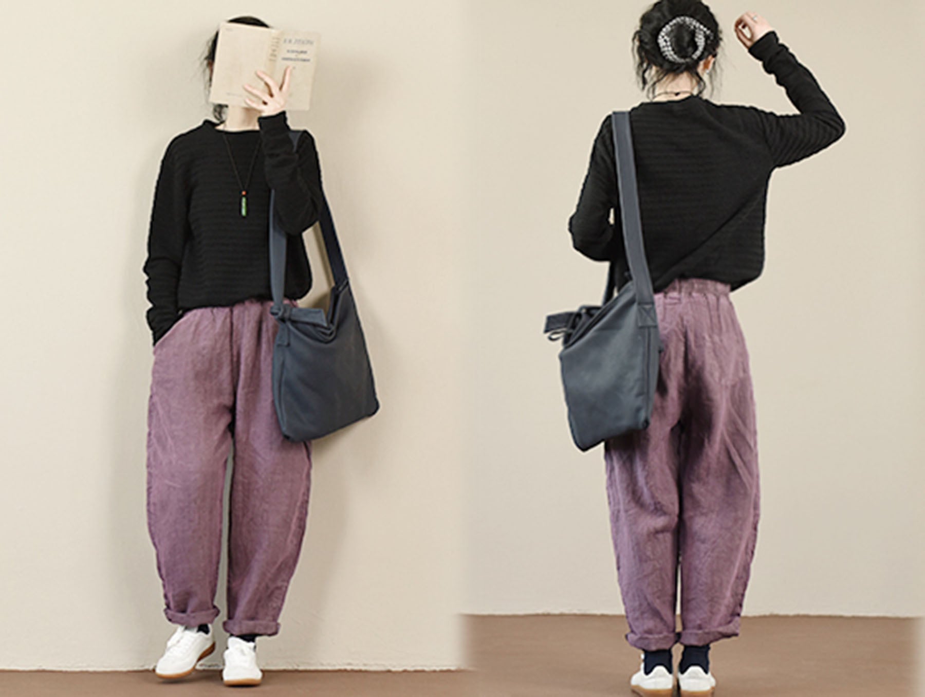 edoa Distressed Crinkled Linen Tapered Boyfriend Pants