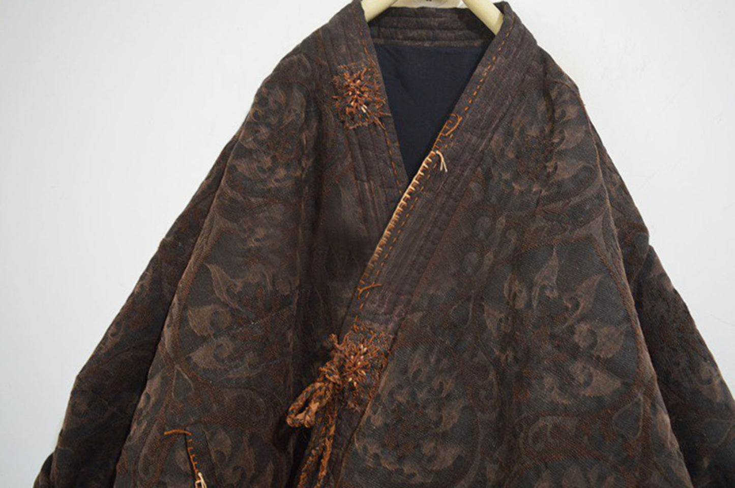 Mud Tussah Silk Jacquard Goose Down Chinese Coat co0187 X035
