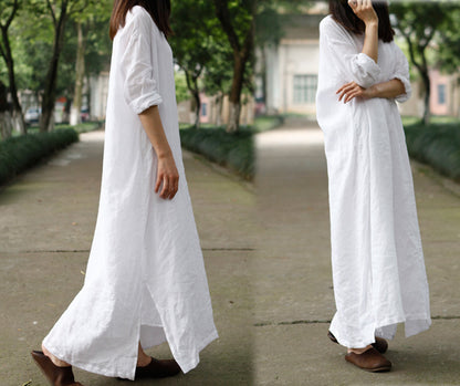 edoa Oversized High Counted Linen Dress