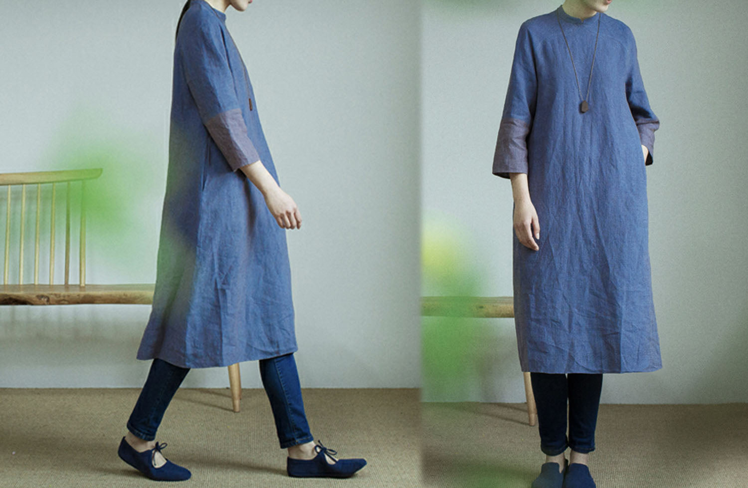 edoa Two Tone Yarn Dyed Linen Modified Qipao