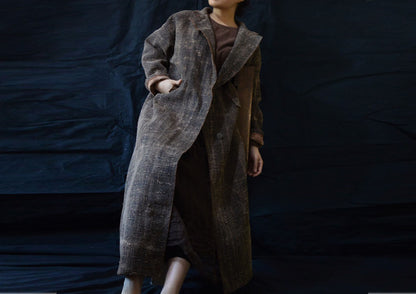 edoa Heavy Weight Distressed Mud Tussah Silk Coat
