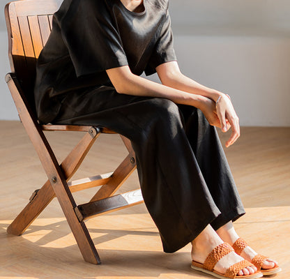 edoa Loose Fitting Mud Silk Crepe Satin Wide-leg Pants 