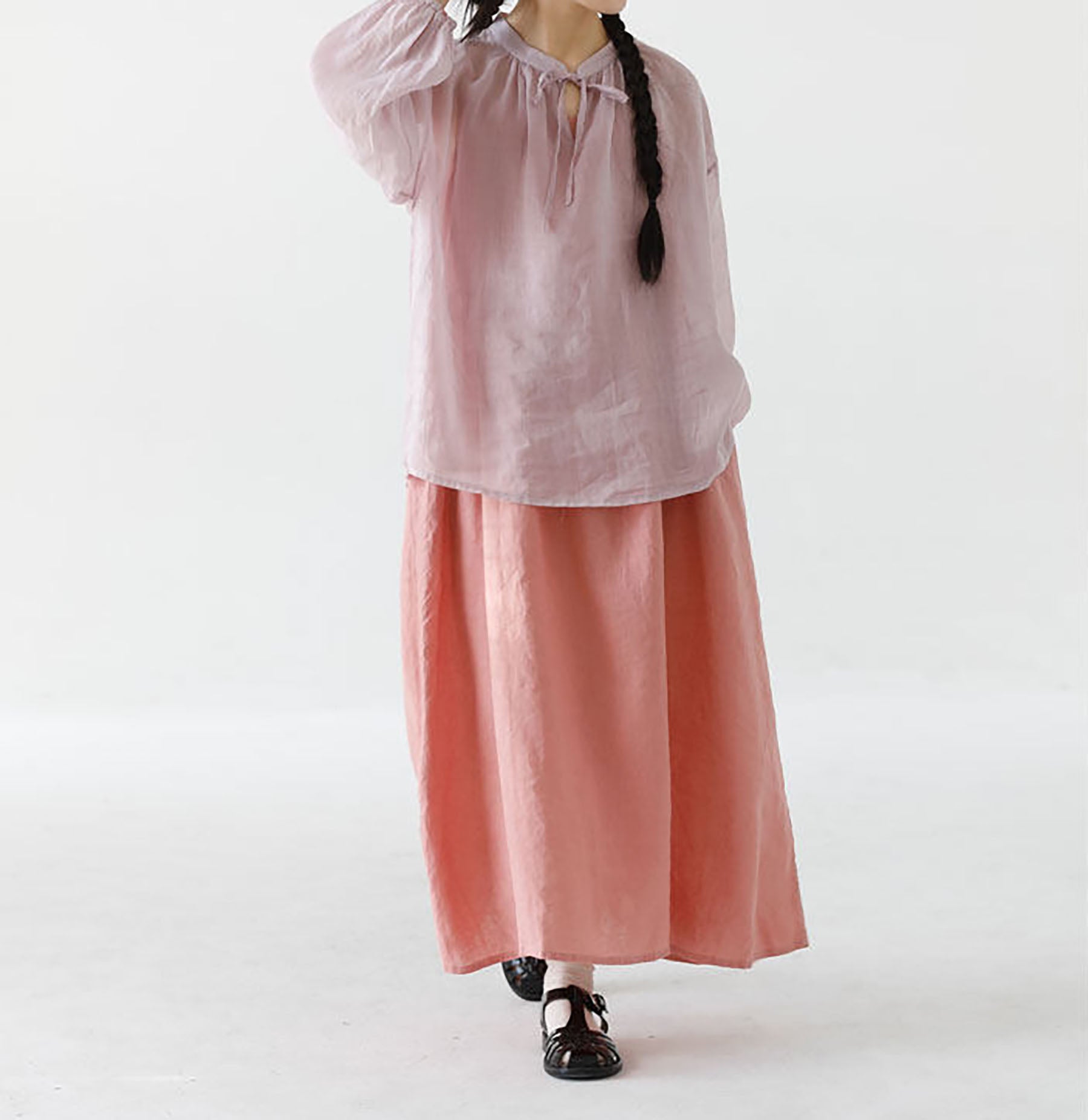 edoa High Counted Ramie Long Sleeves Blouse