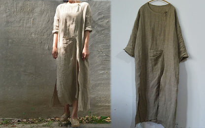 edoa Distressed Flax Linen Dress