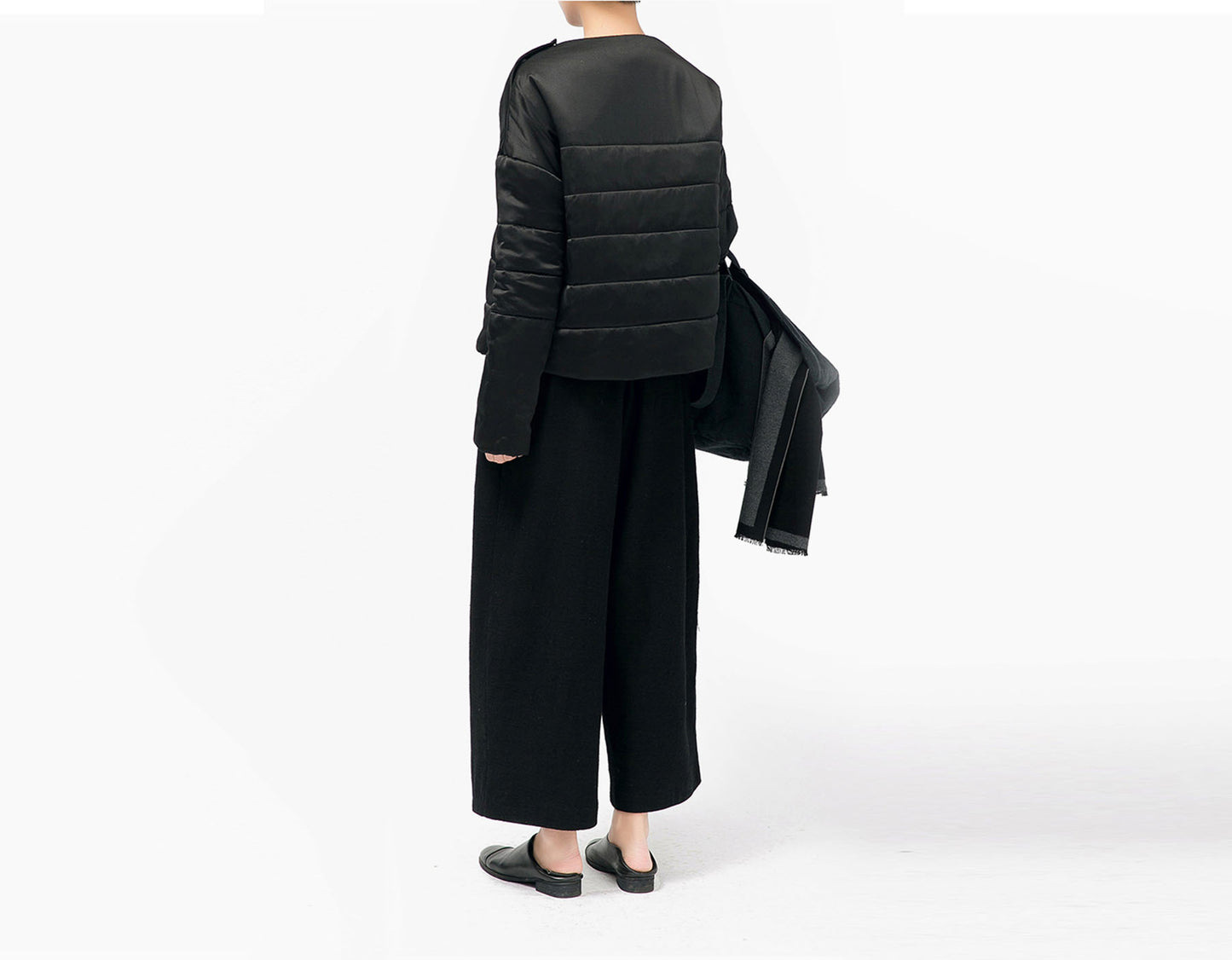 edoa Black Silk Satin Quilted Jacket 