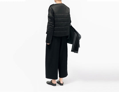 edoa Black Silk Satin Quilted Jacket 