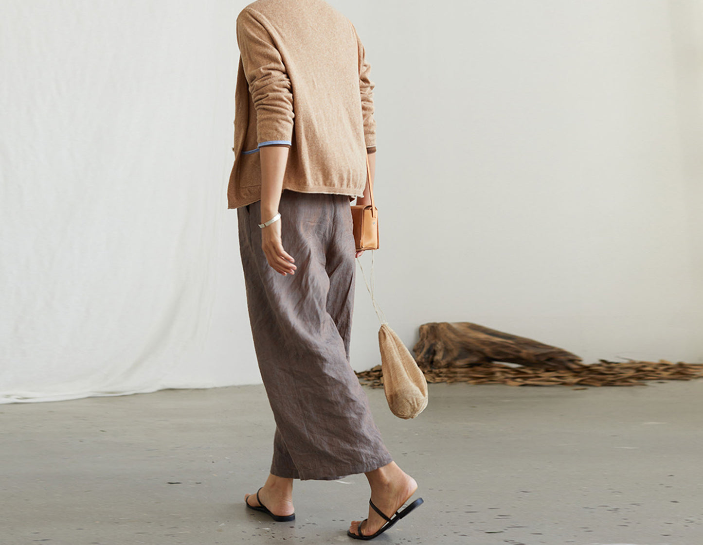 edoa Yarn Dyed Linen Wide-leg Pants