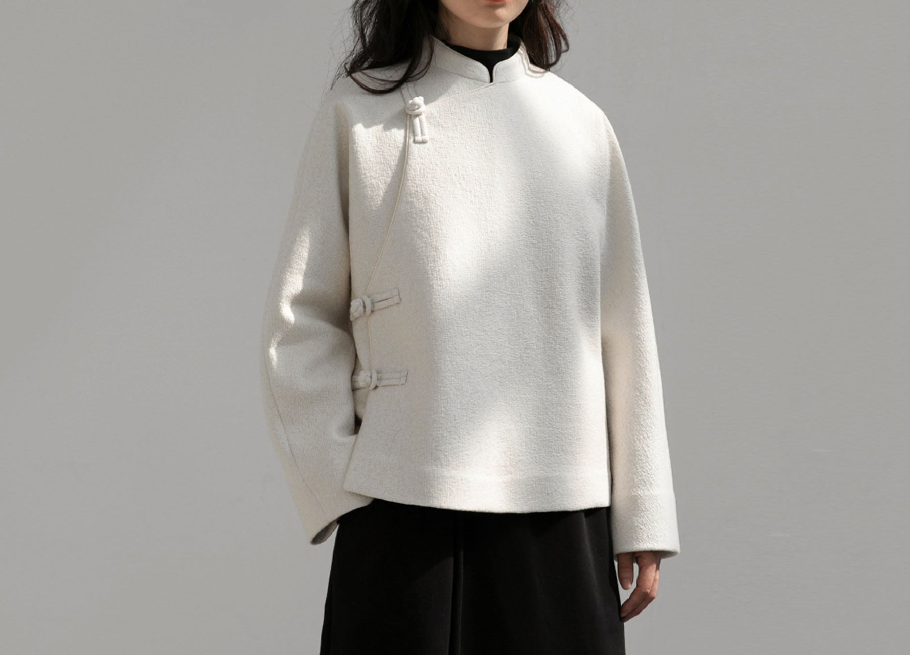 edoa Boiled Wool Short Chinese Coat 