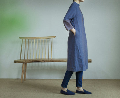 edoa Two Tone Yarn Dyed Linen Modified Qipao