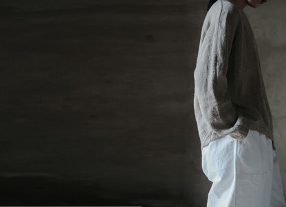 edoa Flaxl Linen Asymmetric Long Sleeve Top