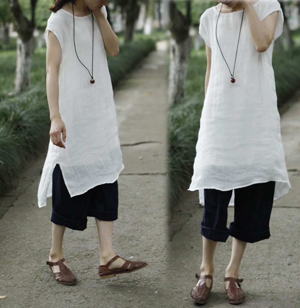 edoa Thin Linen Gauze Layered Tunic 