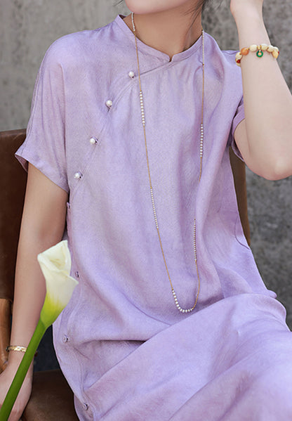 edoa Distressed Tussah Silk Qipao