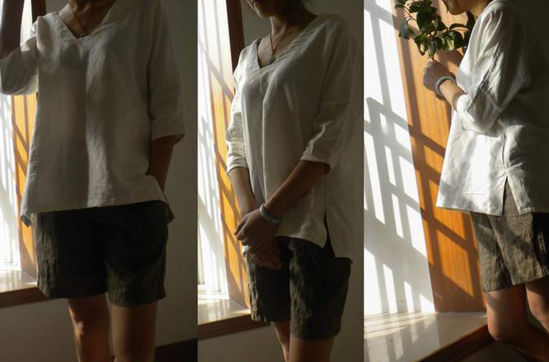 V-neckline linen blouse edoa