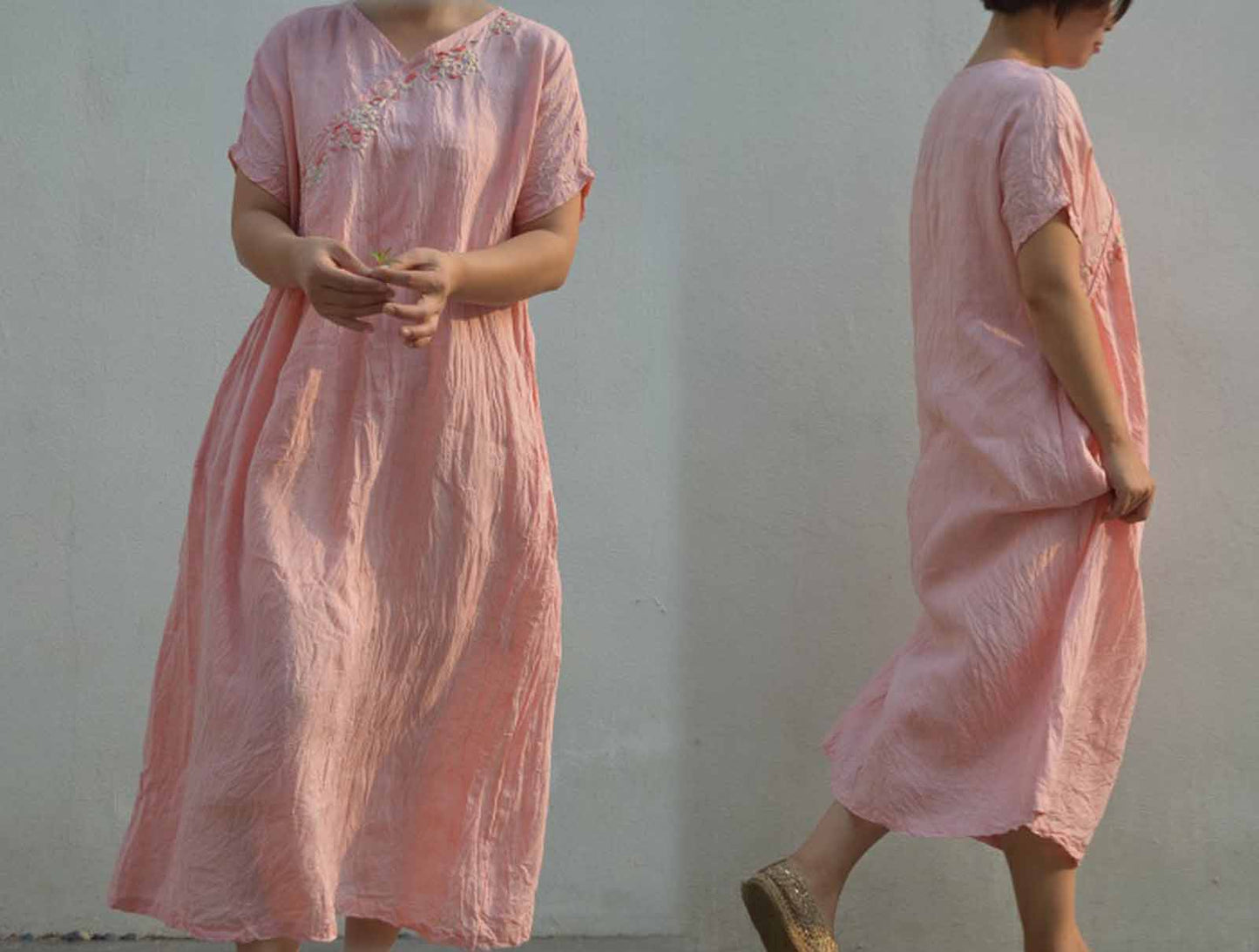 Yarn Dyed Linen Dress with Hand Embroidery dr0050 495